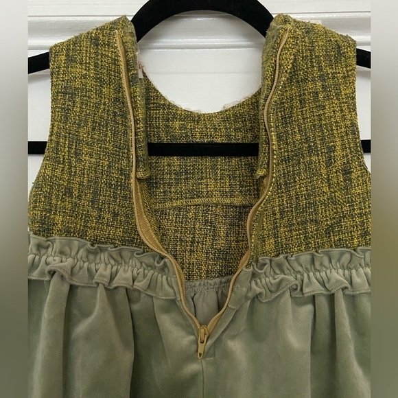 Souris Green Velvet Cream Peter Pan Lace Collar Floral Button Cottagecore Dress - Picture 7 of 14